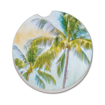 3" Round Sunset Palm Trees Car Coaster