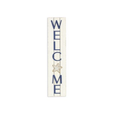 26" x 6" Distressed White and Blue "Welcome" Coastal Wall Art Plaque
