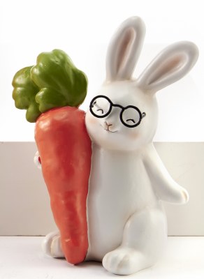 5" White Bunny Hugging a Carrot Wearing Glasses