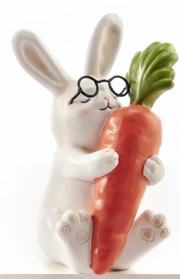 5" White Bunny Holding a Carrot Wearing Glasses