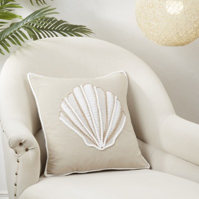 18" Sq Natural Scallop Shell Decorative Pillow