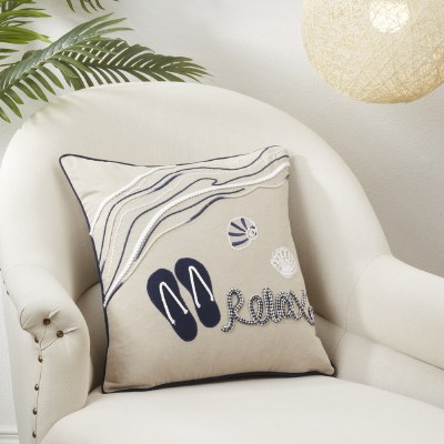 18" Sq "Relax" Flip Flop Decorative Pillow