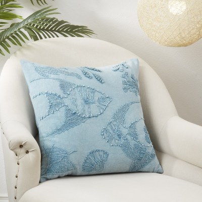 20" Sq Blue Fish Decorative Pillow