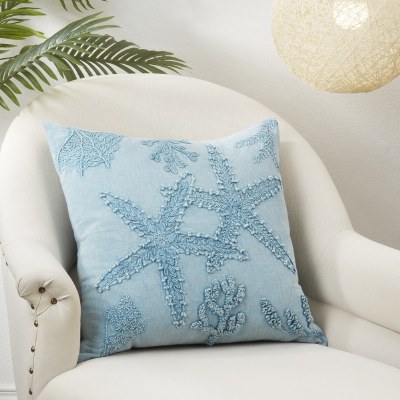 20" Sq Blue Starfish Decorative Pillow