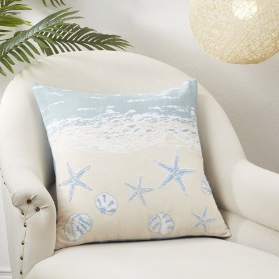 20" Sq Starfish on the Beach Decorative Pillow