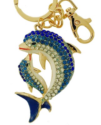 Blue Dolphin With a Baby Dolphin Key Chain
