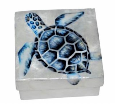 3" Sq Blue Sea Turtle Capiz Box