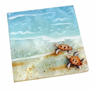 3" Sq Two Baby Sea Turtles Capiz Box