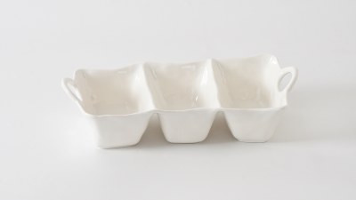 7" x 16" Three Compartment Ivory Melamine Server by Pampa Bay