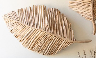 21" x 40" Natural Teak Wood Leaf Wall Art Plaque