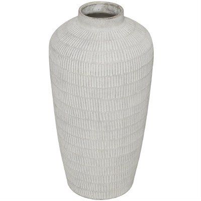 24" Distressed White Ceramic Notch Vase