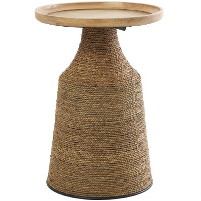 17" Round Natural Wood Top and Seagrass Base End Table