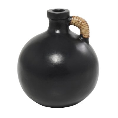 11" Black One Wrapped Handle Ceramic Vase