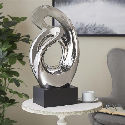 27" Silver Double Loop Sculpture on a Black Base