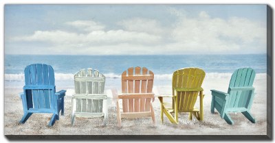 28" x 55" Multipastel Chair in a Row Coastal Canvas