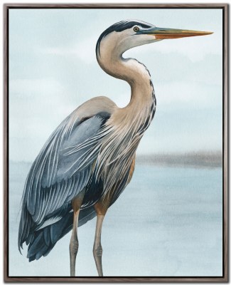 30" x 24" Back Bay Heron 1 Coastal Framed Canvas