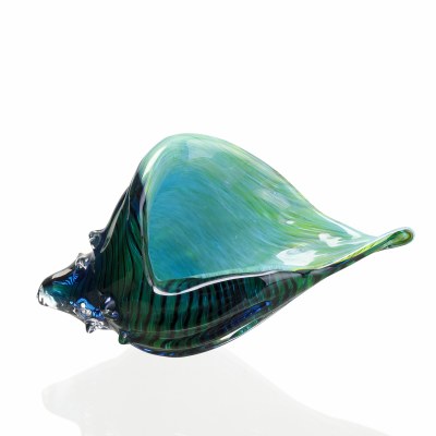 9" Glass Teal Whelk Shell Figurine