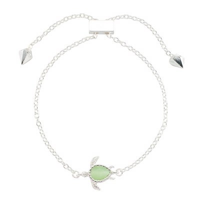 Silver Toned and Green Sea Turtle Bracelet