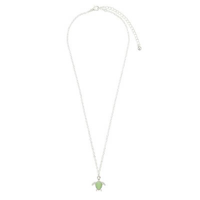 16" Silver Toned and Green Sea Turtle Necklace