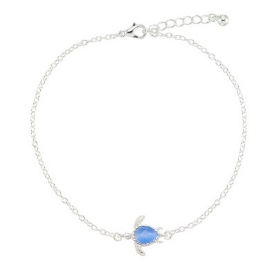 Silver Toned and Blue Sea Turtle Anklet