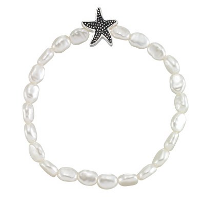 Silver Toned Starfish Faux Pearl Stretch Bracelet