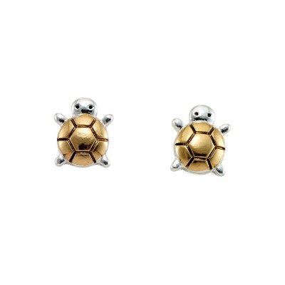 Silver and Gold Toned Sea Turtle Stud Earrings