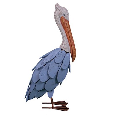 19" Denim Blue Wood and Metal Pelican Statue