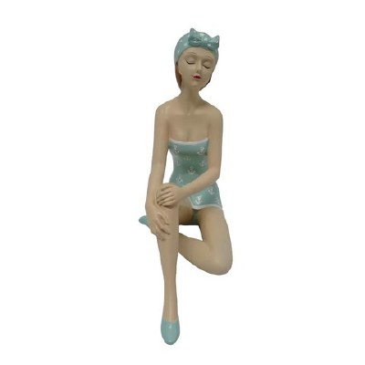 8" Sea Green Sitting Bathing Beauty Beach Lady Figurine