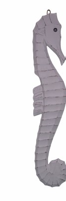 39" Distressed White Right Facing Slim Seahorse Wood Wall Art Plaque