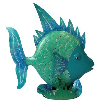 28" Blue and Green Metal Fish Statue