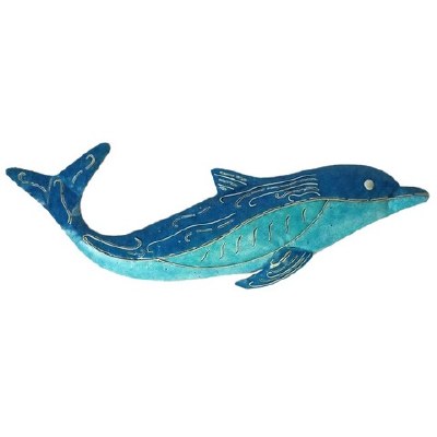 39" Two Toned Blue Dolphin Coastal Metal Wall Art Plaque