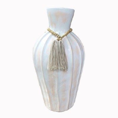 20" Distressed White Ceramic Ribbed Vase