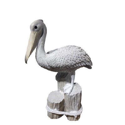 19" Distressed White Polyresin Pelican on a Piling Figurine
