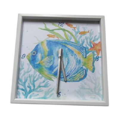 12" Sq Blue Fish Wall Clock