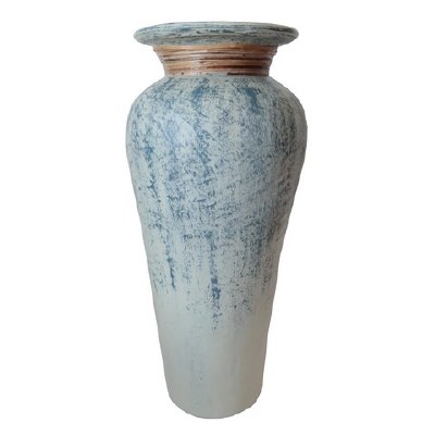 31" Blue Ceramic Vase With a Wrapped Rim