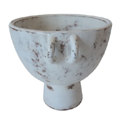 11" Distressed White Ceramic Footed Bowl