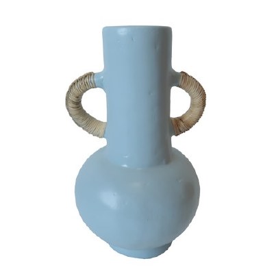 14" Blue Two Wrapped Handles Ceramic Vase