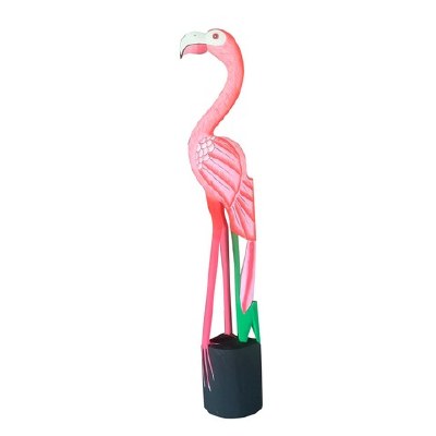 40" Pink Carved Wood Flamingo Statue