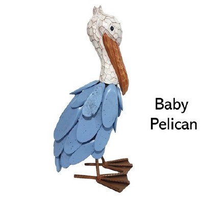 12" Blue and White Wood and Metal Pelican Statue