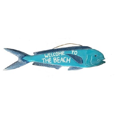 10" x 40" "Welcome to the Beach" Blue Fish Coastal Wall Art Plaque