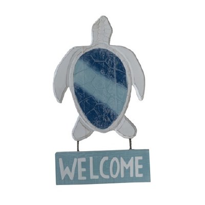 16" x 12" Blue and White Sea Turtle "Welcome" Coastall Wall Art Plaque