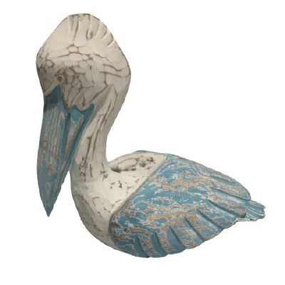 12" Blue and White Wood Pelican Figurine