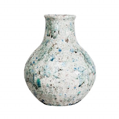 13" White and Multicolor Crackle Ceramic Vase