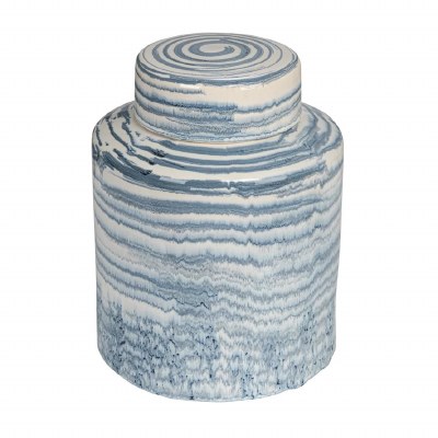 10" Blue and White Swirl Ceramic Jar