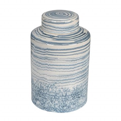 13" Blue and White Swirl Ceramic Jar