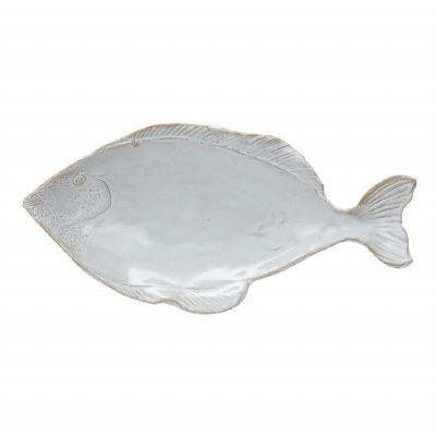 7" Distressed White Ceramic Fish Shaped Dish