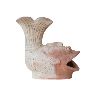 14" Distressed White and Terracotta Cermaic Fish Figurine