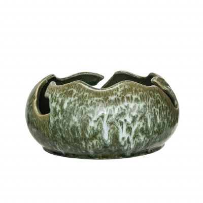 10" Round Green Wavy Rim Ceramic Bowl
