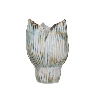 12" Green and White Bud Shape Ceramic Vase
