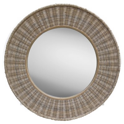 Large Round Light Brown Wicker Mirror